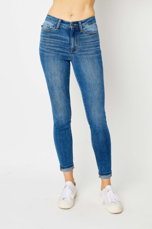 Full Size Cuffed Hem Low Waist Skinny Jeans