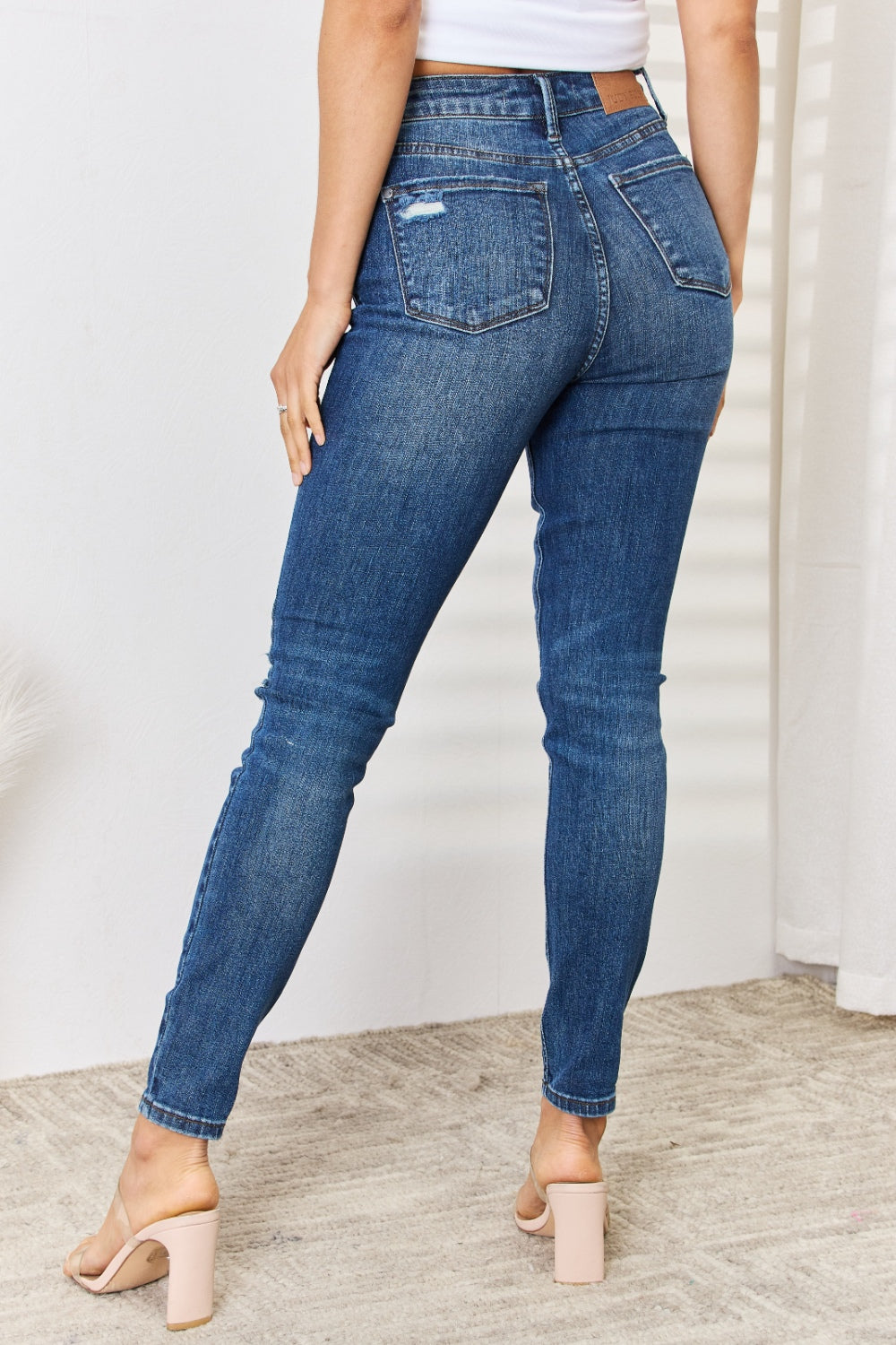 Full Size Mid Waist Distressed Slim Jeans